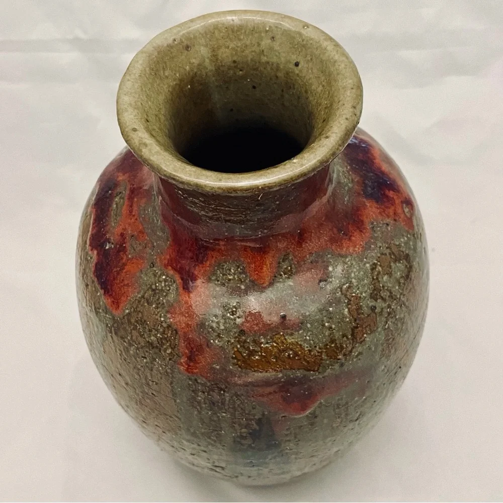 Studio Art Pottery, Hand Thrown, Brown Grey Red Glazed Vase